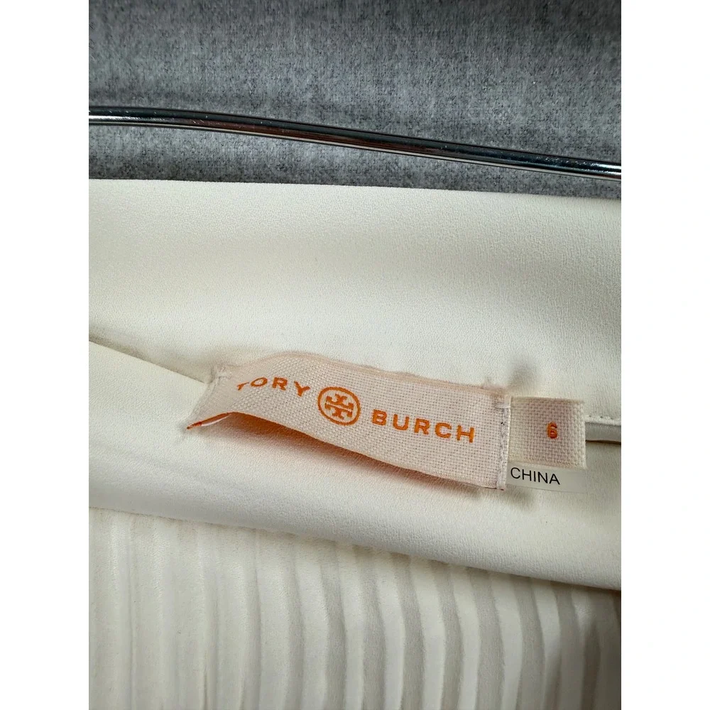 Tory Burch Sunburst Cream Pleated Handkerchief Hem Midi Skirt 74980 Womens Sz 6‎